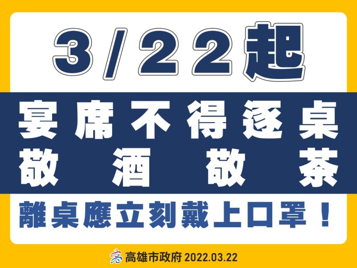 宴席間嚴禁敬酒敬茶 起身離桌立即佩戴口罩